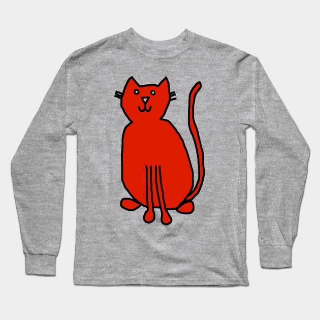 Red Cat Minimal Line Drawing Long Sleeve T-Shirt by ellenhenryart